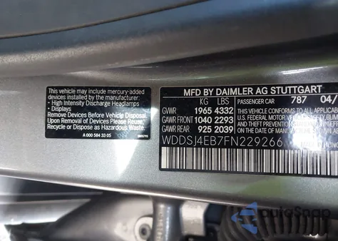 2015 Mercedes-Benz Cla 250 z USA, uszkodzony, nr VIN WDDSJ4EB7FN229266